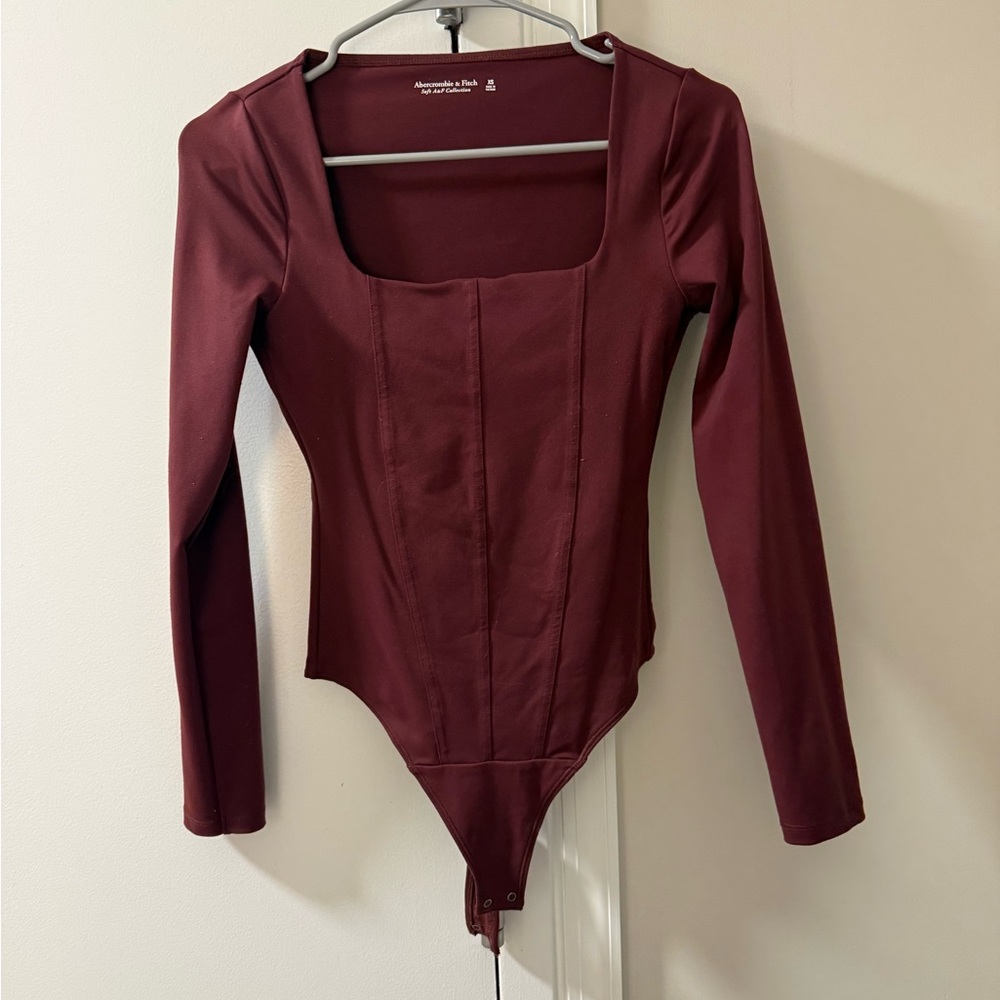 Abercrombie & Fitch Maroon Long-Sleeve Square-Neck Bodysuit